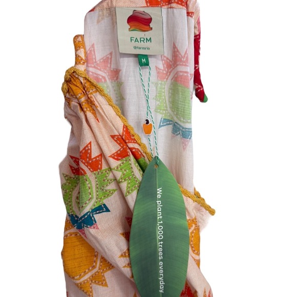 NEW Farm Rio Rainbow Sunset Halter Maxi Bow Dress Size M Cotton Crochet Trim - Picture 3 of 11